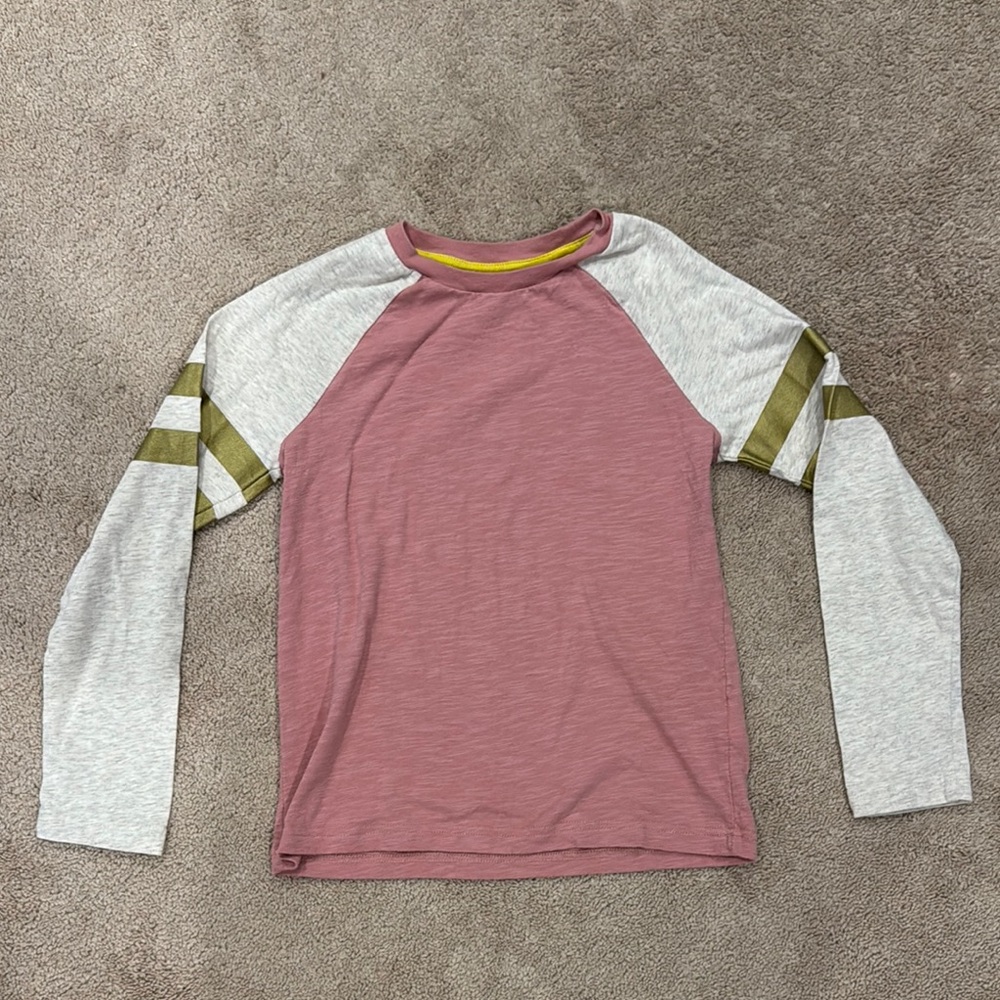 Mini Boden Long Sleeve Raglan Shirt - Pink and Gray, size 9-10